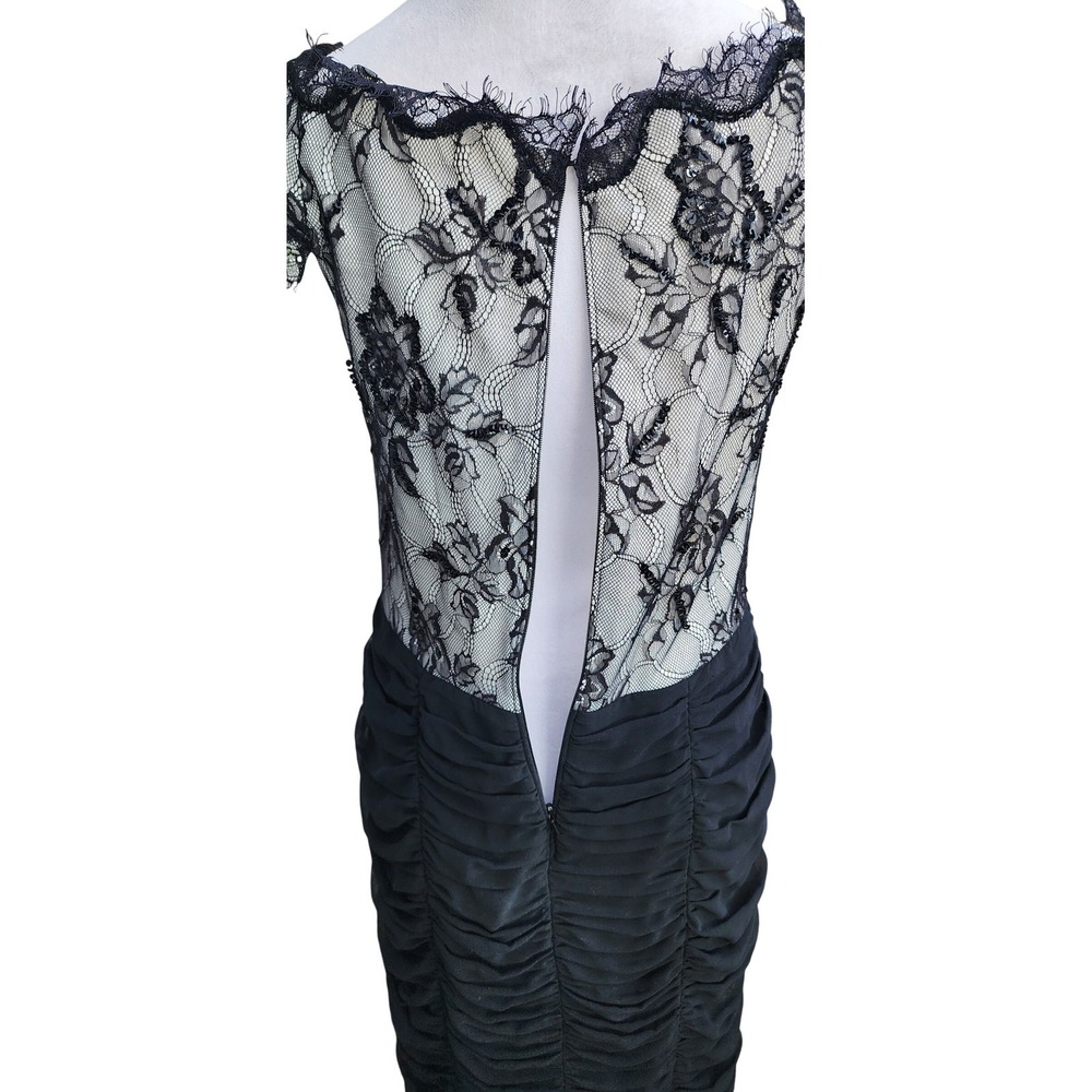 Tadashi Shoji Black Lace Ruched Sheath Dress Size 10 Elegant Evening Cocktail - Picture 9 of 10